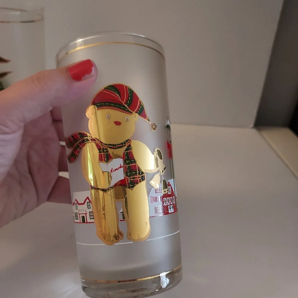 Vintage Frosted Culver 22kt Gold Holiday Yule Bear Shammed Highballs x 4 - Picture 10 of 12